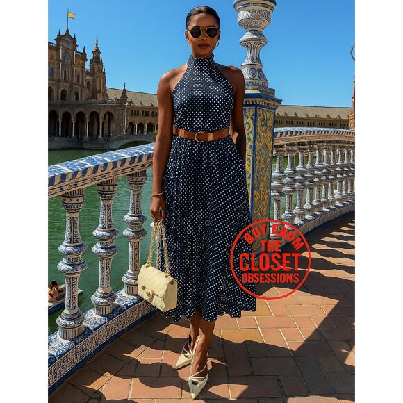 ZARA BLOGGER FAVE!!! Belted Pleated Halter Midi Dress NWT 💙 - Picture 5 of 16